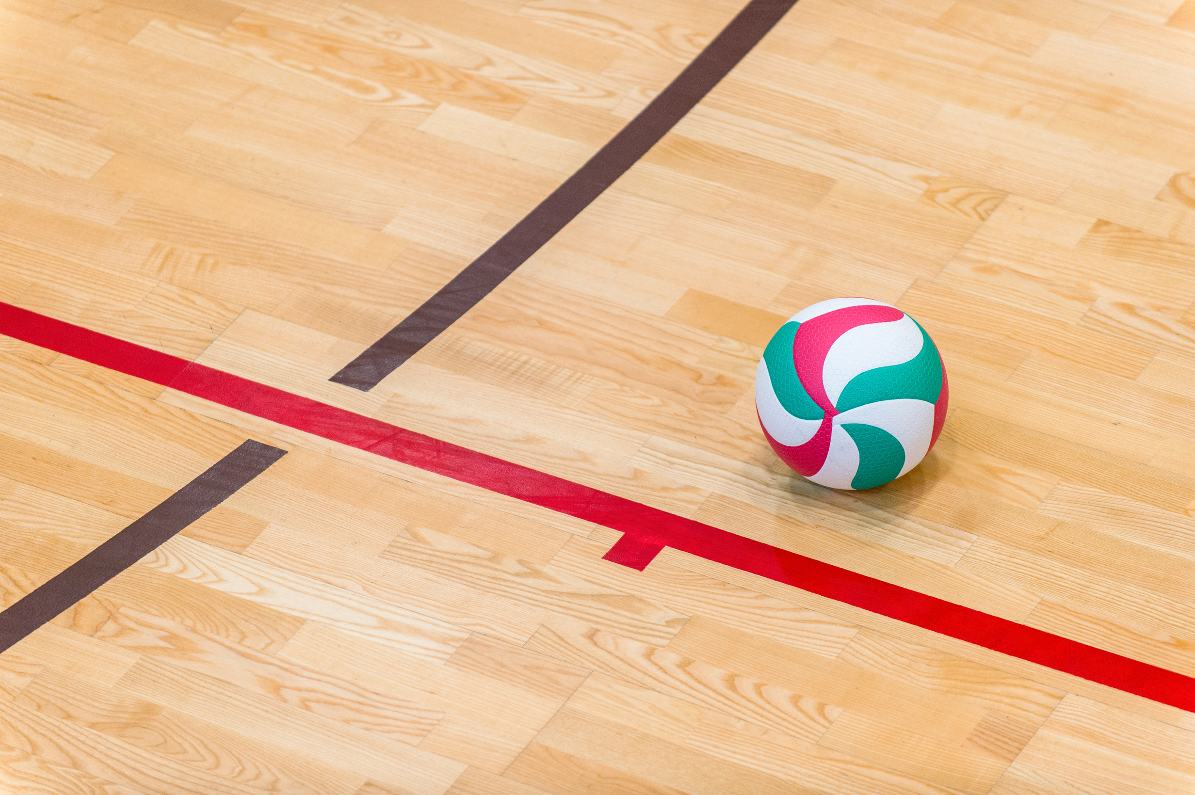 Volleyball court with ball